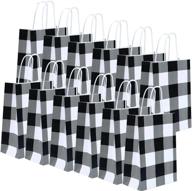 🎁 soplus 12-piece buffalo plaid paper party bags: christmas/birthday kraft bags with handle for christmas, parties, and weddings in black and white logo