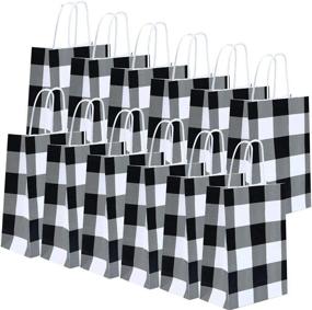 img 4 attached to 🎁 Soplus 12-Piece Buffalo Plaid Paper Party Bags: Christmas/Birthday Kraft Bags with Handle for Christmas, Parties, and Weddings in Black and White