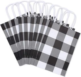 img 2 attached to 🎁 Soplus 12-Piece Buffalo Plaid Paper Party Bags: Christmas/Birthday Kraft Bags with Handle for Christmas, Parties, and Weddings in Black and White