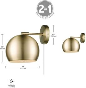 img 2 attached to 🌍 Globe Electric Novogratz x Globe Willow 1-Light Wall Sconce in Matte Brass: Plug-in/Hardwire, White Fabric Cord & In-Line Rocker Switch