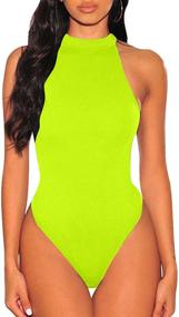 img 4 attached to High Waist Bodycon Scoop Neck Leotard - TOB Women's Seductive Sleeveless Bodysuit Tops