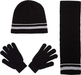 img 3 attached to Stripe Ribbed Scarf Glove Black Boys' Accessories : Cold Weather