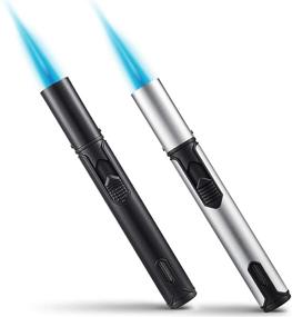 img 4 attached to 🔥 Urgrette 2 Pack Butane Torch Lighter Set, 6-Inch Refillable Pen Lighter with Adjustable Jet Flame - Ideal for Grill BBQ, Candle, Camping - Gas Not Included (Raven & Silver)