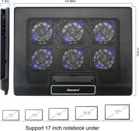img 3 attached to 🖥️ XtremPro Laptop Cooler Cooling Pad - Portable Metal Mesh, 6 Fans with Blue LED Light, 6 Levels, Up to 17-inch Notebook, 2 USB Interface with Speed Control Switch, Non-Slip - Black (11149)