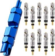 🚲 blue bicycle valve core remover tool kit with 10 brass presta valve cores: essential for bike tire maintenance logo