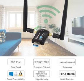 img 1 attached to 🔌 Techkey Wireless USB WiFi Adapter, 1200Mbps Dual Band 2.42GHz/300Mbps 5.8GHz/867Mbps High Gain Dual 5dBi Antennas Network WiFi USB 3.0 for Desktop Laptop - Windows 10/8/7/XP, Mac OS/10.9-10.15 Compatible