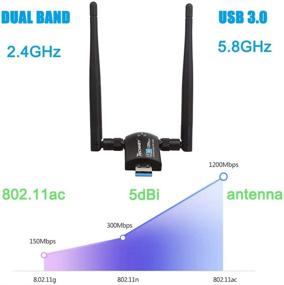 img 3 attached to 🔌 Techkey Wireless USB WiFi Adapter, 1200Mbps Dual Band 2.42GHz/300Mbps 5.8GHz/867Mbps High Gain Dual 5dBi Antennas Network WiFi USB 3.0 for Desktop Laptop - Windows 10/8/7/XP, Mac OS/10.9-10.15 Compatible