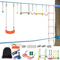 🌳 lucky link 49ft slackline obstacle course for kids and adults - jungle gym monkey bars kit with rope ladder, swing, training bars, rings, and fists (2 slacklines) логотип