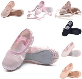 img 4 attached to Satin Ballet Shoes for Girls, Toddlers, Kids, and Women - Full Sole Ballet Slippers with Ribbon, Ideal for Ballet Practice and Dance