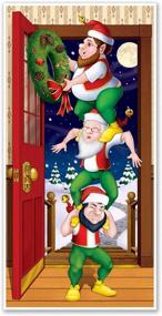 img 4 attached to 🎅 Полиэтиленовая дверная накладка Multicolored Beistle с принтом эльфов - праздничное новогоднее украшение для внутренних или наружных вечеринок - размер 30" x 5