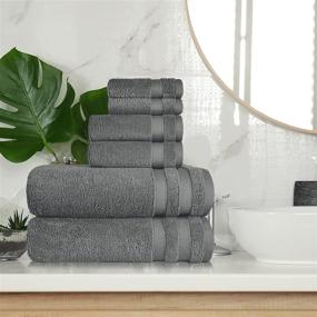 img 3 attached to 🛁 Plush TRIDENT Towel Set, 650 GSM Cotton Modal Blend, Super Absorbent & Soft - 6 Pc Set (Metal Gray)