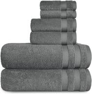 🛁 plush trident towel set, 650 gsm cotton modal blend, super absorbent & soft - 6 pc set (metal gray) logo