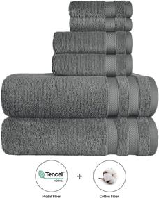 img 1 attached to 🛁 Plush TRIDENT Towel Set, 650 GSM Cotton Modal Blend, Super Absorbent & Soft - 6 Pc Set (Metal Gray)