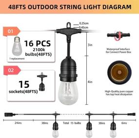 img 3 attached to 🏞️ AVEVA Светодиодные наружные гирлянды - 48FT Патио-светильники, водонепроницаемые и ударопрочные, 2100k-95 CRI, сертифицированы как безопасное напряжение 12 В, идеально подходят для оформления патио, наружных гирлянд