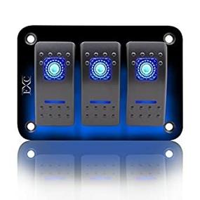 img 1 attached to 🧨 FXC Rocker Switch Aluminum Panel 3 Gang Toggle Switches Dash 5 Pin ON/Off 2 LED Backlit for Boat Car Marine Blue" --> "FXC Rocker Switch Panel - Aluminum 3 Gang Toggle Switche...