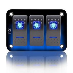 img 3 attached to 🧨 FXC Rocker Switch Aluminum Panel 3 Gang Toggle Switches Dash 5 Pin ON/Off 2 LED Backlit for Boat Car Marine Blue" --> "FXC Rocker Switch Panel - Aluminum 3 Gang Toggle Switche...