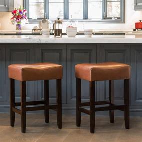 img 3 attached to 🪑 Lopez Hazelnut Leather Counter Stools by Christopher Knight Home - Set of 2, Backless