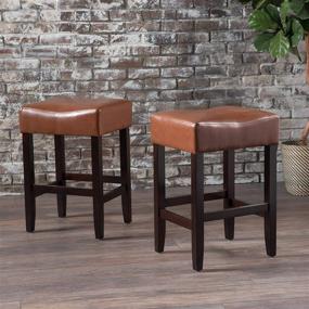 img 1 attached to 🪑 Lopez Hazelnut Leather Counter Stools by Christopher Knight Home - Set of 2, Backless