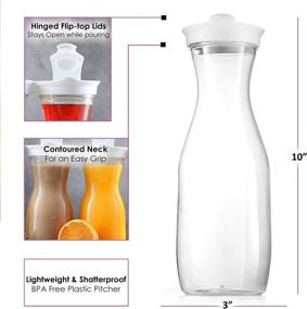 img 2 attached to 🍹 Plastic Carafe Water Pitcher Set - Clear Juice Containers with Flip Top lids - Narrow Neck Easy Grip Wide Mouth – BPA Free – Perfect for Mimosa Bars and Parties - 32 Oz Capacity (Pack of 6)