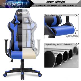 img 1 attached to 🎮 Homall High Back Gaming Chair with Headrest and Lumbar Support - Blue, Executive Leather Office Chair for Computer Desk, Adjustable Swivel Task Chair for Racing Ergonomics
