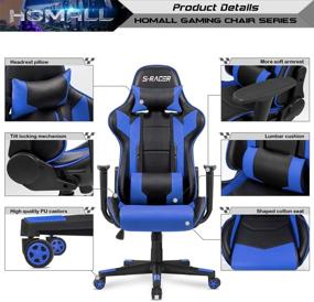 img 2 attached to 🎮 Homall High Back Gaming Chair with Headrest and Lumbar Support - Blue, Executive Leather Office Chair for Computer Desk, Adjustable Swivel Task Chair for Racing Ergonomics