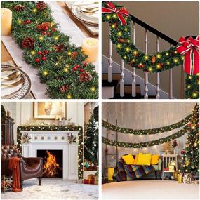 img 1 attached to 🎄 Sparkling 12 Ft Christmas Garland: Artificial Xmas Greenery with 100 Lights, Pine Cones, and Red Berries for Indoor/Outdoor Decoration