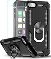 ipod touch case with tempered glass screen protector [2pack], leyi military grade phone case with car mount kickstand for apple ipod touch 7th/6th/5th gen，black logo