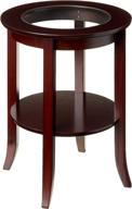 🪑 wood genoa end table by frenchi furniture: round side/accent table with inset glass in espresso finish logo