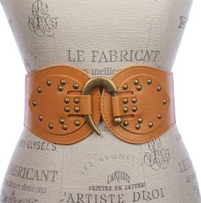 img 1 attached to 👗 Chic Women's 4" Wide High Waist Elastic Stretchy Studded Hook Belt - Trendy and Practical Accessory!
