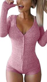 img 3 attached to 👗 Moxeay Knitted Bodysuit Jumpsuit Overall – Women's Clothing and Jumpsuits with Rompers & Overalls