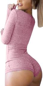 img 2 attached to 👗 Moxeay Knitted Bodysuit Jumpsuit Overall – Women's Clothing and Jumpsuits with Rompers & Overalls