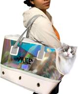 🐱 alice cat purse - small to medium sized dog cat puppy carrier - 12lbs beach travel tote bag - stylish laser pet beach purse - soft-sided collapsible pet carrier logo