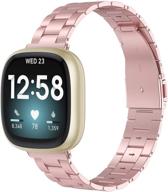 wearlizer stainless steel ultra-thin fitbit versa 3 bands for women and men - rose gold logo