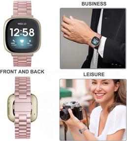 img 2 attached to Wearlizer Stainless Steel Ultra-Thin Fitbit Versa 3 Bands for Women and Men - Rose Gold