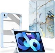 📱 feams slim lightweight trifold ipad air 4th generation case – clear back cover with auto wake/sleep & pencil holder – blue marble design – compatible with ipad air 4 (10.9-inch, 2020) logo