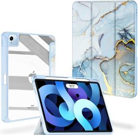 img 4 attached to 📱 Feams Slim Lightweight Trifold iPad Air 4th Generation Case – Clear Back Cover with Auto Wake/Sleep & Pencil Holder – Blue Marble Design – Compatible with iPad Air 4 (10.9-inch, 2020)