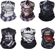 🎃 moko halloween face mask for cold weather: 6 pack neck gaiter shield scarf - windproof skull bandana for men women - perfect for motorcycle, cycling, skiing & party logo