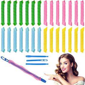 img 4 attached to 🌀 Effortless Spiral Curls: 28-Piece Heatless Hair Curlers Set for Most Hairstyles - No Heat Waves, Heatless Spiral Curlers Styling Kit with 3 Styling Hooks (55cm, Mixed Color)