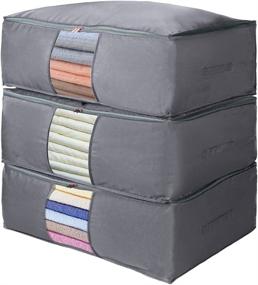 img 4 attached to Large Capacity Comforter and Clothes Storage Bags - HOPABTO 90L Organizer Containers with Handle, Clear Window, and Zippers - Ideal for Blanket, Quilt, Clothing, Bedding - Pack of 3 (Grey)