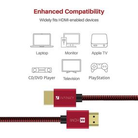 img 2 attached to 🔴 iVANKY 4K HDMI Cable 3.3 ft - High Speed 18Gbps, 4K HDR, 3D, 2160P - Ethernet, Braided Cord - Audio Return(ARC) Compatible UHD TV, Blu-ray, PS4, PS3, PC, Projector - RED