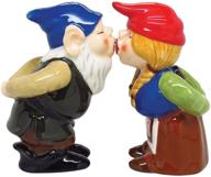 ceramic magnetic salt and pepper shaker set - kissing gnomes religious gifts logo