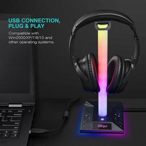 img 3 attached to 🎧 Подставка для игровых наушников XERGUR RGB - многопортовая стойка для гарнитур с 3,5 мм AUX и двумя USB-портами, держатель наушников для игровых аксессуаров