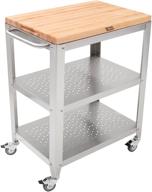 🛒 stainless steel kitchen cart with 30 by 20 inch removable maple cutting board top, stainless steel shelves and casters by john boos block logo