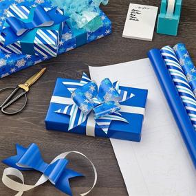 img 1 attached to Hallmark DIY Holiday Wrapping Paper: 3 Rolls with 120 sq. ft. ttl & DIY Bow Templates! Blue and White Snowflakes, Stripes, and Solid Blue for Christmas, Hanukkah, Weddings, Birthdays