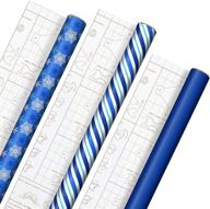hallmark diy holiday wrapping paper: 3 rolls with 120 sq. ft. ttl & diy bow templates! blue and white snowflakes, stripes, and solid blue for christmas, hanukkah, weddings, birthdays logo