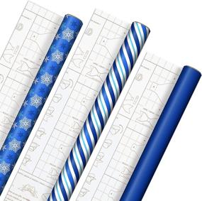 img 4 attached to Hallmark DIY Holiday Wrapping Paper: 3 Rolls with 120 sq. ft. ttl & DIY Bow Templates! Blue and White Snowflakes, Stripes, and Solid Blue for Christmas, Hanukkah, Weddings, Birthdays