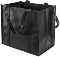 set of 6 black reusable grocery tote bags - holds 44+ lbs - large & durable, heavy duty shopping bags - reinforced handles & thick plastic support bottom for convenient groceries логотип