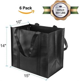 img 3 attached to Set of 6 Black Reusable Grocery Tote Bags - Holds 44+ lbs - Large & Durable, Heavy Duty Shopping Bags - Reinforced Handles & Thick Plastic Support Bottom for Convenient Groceries