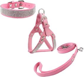 img 4 attached to 🐶 Stylish Diamante Dog Collar and Harness Set with Leashes - Newtensina Soft and Comfortable Pet Collar Harness and Leashes Set for Dogs