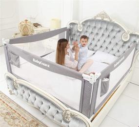 img 4 attached to 👶 Оптимальные боковые ограждения для младенцев BabyGuard для малышей - увеличенная длина и высота, настраиваемые для матрасов двойного, полного, королевского и калифорнийского размеров (с тройным ободом, идеальны для кроватей калифорнийского размера)